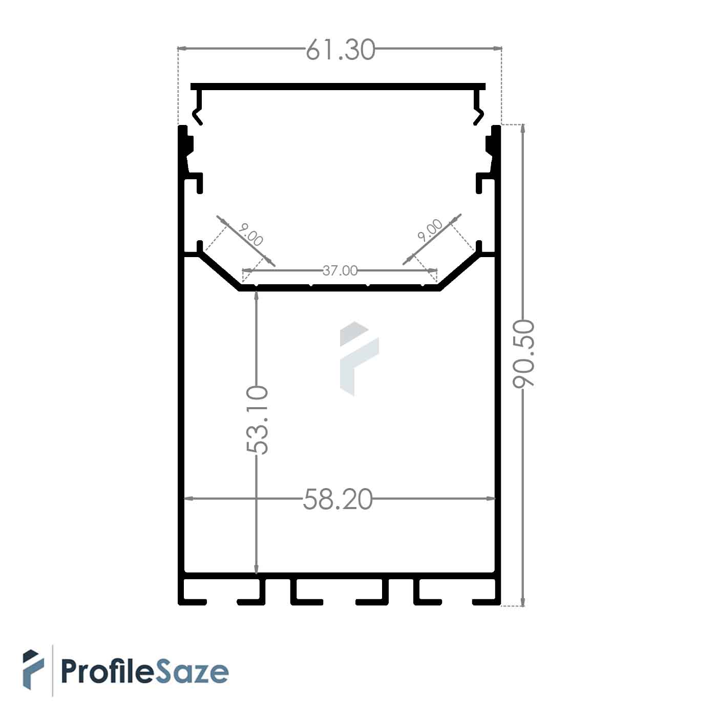 پروفیل نور خطی آلومینیومی 60 × 90 کد L69W سفید + دیفیوزر رایگان