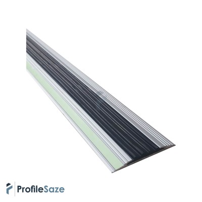 ترمز پله آلومینیومی تخت تک کانال با رویه لاستیکی مشکی کد T4-1